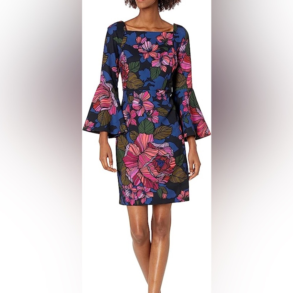 Trina Turk Women's Miley 2 Square Neck Bell Sleeve Dress Size 10